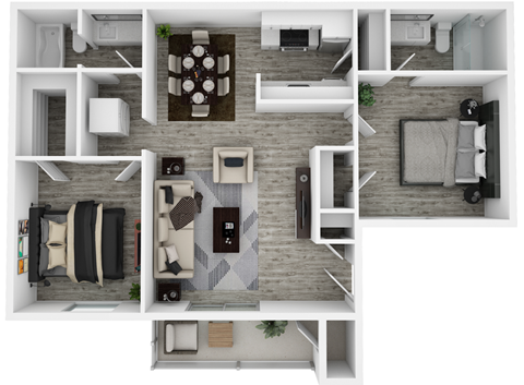 Floor plan for 2 beds, 2 baths, 900 sqft